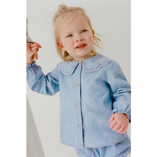 EMBROIDERED PETER PAN COLLAR SHIRT - Mid-blue | ZARA United States