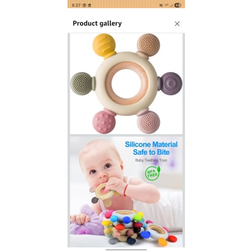 Arudyo Baby Teething Toys Silicone Teethers BPA Free Silicone Rudder with Wooden Ring Soothe Babies Gums (Khaki)