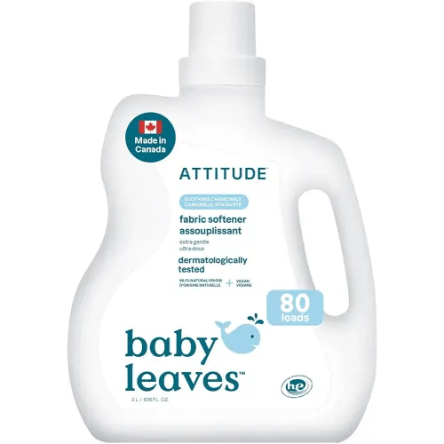 ATTITUDE Baby Laundry Fabric Softener Liquid, Made in Canada, Vegan and Naturally Derived Detergent, Plant Based, HE Washing Machine Compatible, 80 Loads, Chamomile, 2 L (AMAZON EXCLUSIVE)