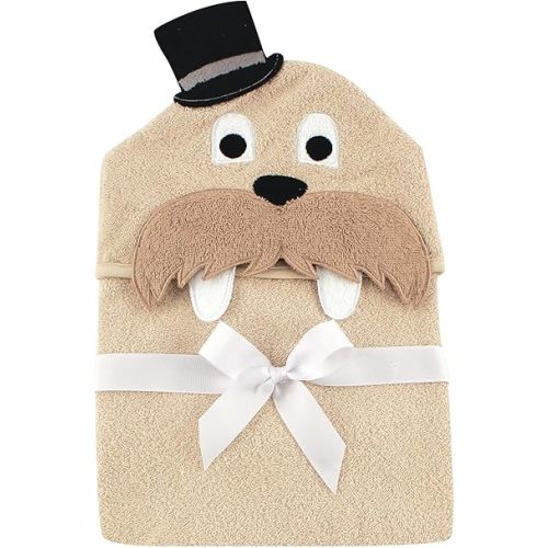 Hudson Baby Unisex Baby Cotton Animal Face Hooded Towel, Classy Walrus, One Size