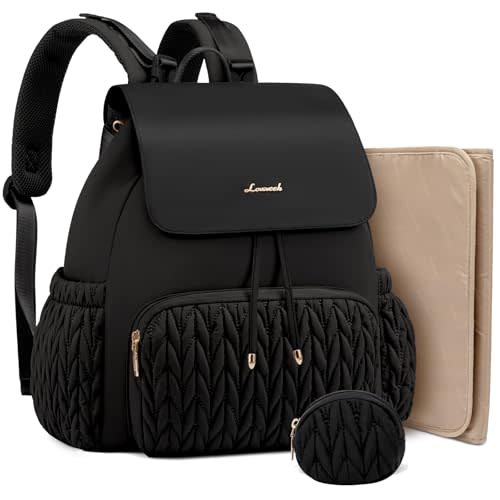 LOVEVOOK Diaper Bag Backpack, Small Cute Baby Bag, Stylish Water-Resistant Travel Bag for Mom, Baby Backpack with Changing Pad, Stroller Straps - Black