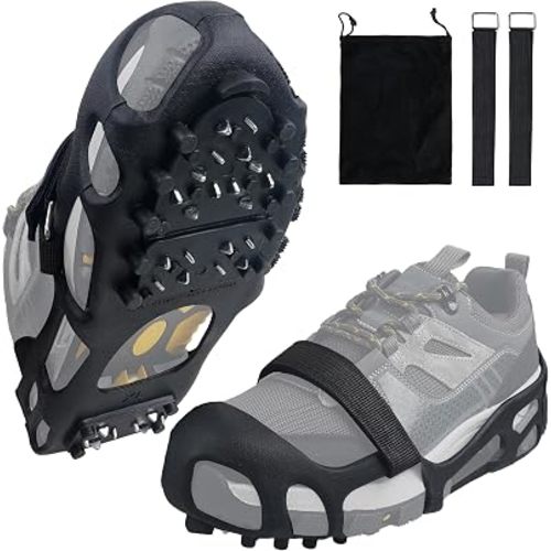 Ice Cleats Snow Traction Cleats Crampons for Boots and Shoes 28 Studs Cleats Crampons Walking on Snow and Ice Anti Slip Overshoe Rubber Ice Grippers Slip-on Stretch Footwear