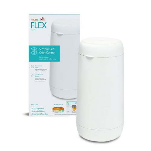 Munchkin® FLEX Diaper Pail, Odor Control, Compact Size, Tap Lid to Open, White ( 2 Pack )