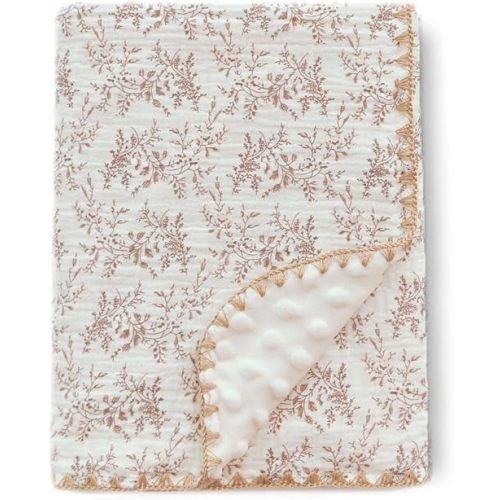Baby Swaddel Blanket Cotton Muslin Thick Bath Towel Dotted Backing Double Layer Receiving Blanket 40"x40" (Leaves)