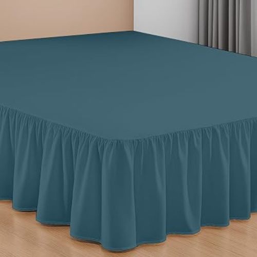 SGI Bedding 16 Inch Drop Ruffled Bed Skirt Twin Size - Classic Gathered Styling, Platform Style Dust Ruffle with Secure Fit, Split Corners, Wrinkle-Resistant Microfiber - Teal