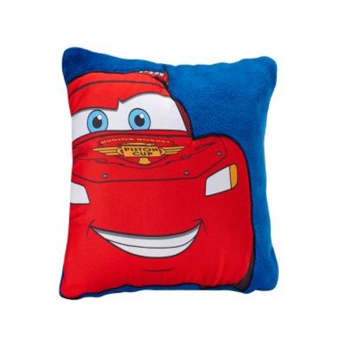 Disney Cars Lightening Mcqueen Appliqued Super Soft Plush Decorative Toddler Pillow, Blue, Red