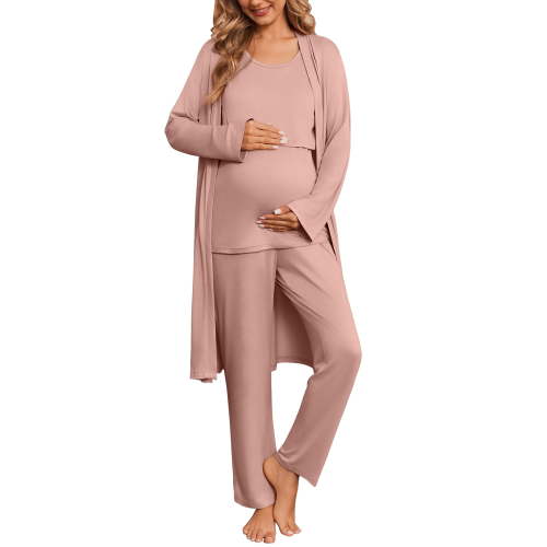 Ekouaer Nursing Pajamas Maternity Robe Set 3 Pieces Postpartum Maternity Pajama Set Pregnancy Breastfeeding Pj