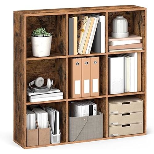 VASAGLE Custos Collection - Bookshelf, Bookcase, Cube Shelf with 9 Compartments, 9.4 x 38.6 x 38.6 Inches, Storage Shelf, for Living Room, Home Office, Dining Room, Rustic Brown ULBC477K01