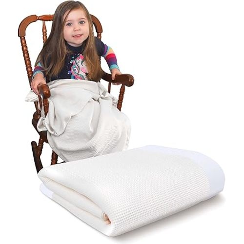 Blankets Thermal Waffle Baby Blanket Crib Bedding - Soft Cozy Warm Infant Thermal Cover for Nursery Stroller or Bassinet, Lightweight Ideal Shower Gift, Nylon Trim White 36" x 50"