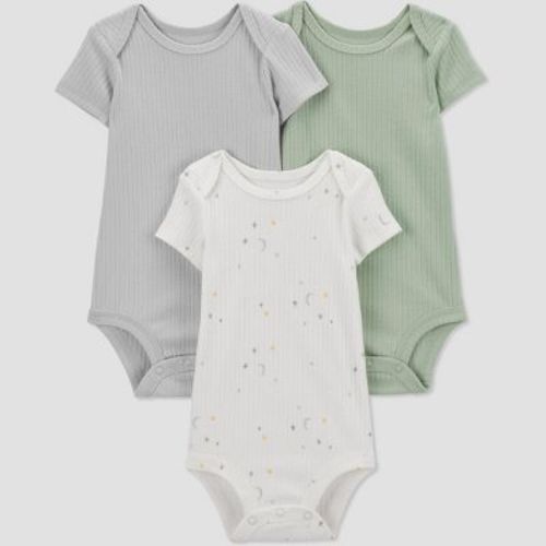 Carter's Just One You® Baby 3pk Bodysuit - Green/White Newborn: Cotton Blend, Crotch Snap, Tagless, Short Sleeve