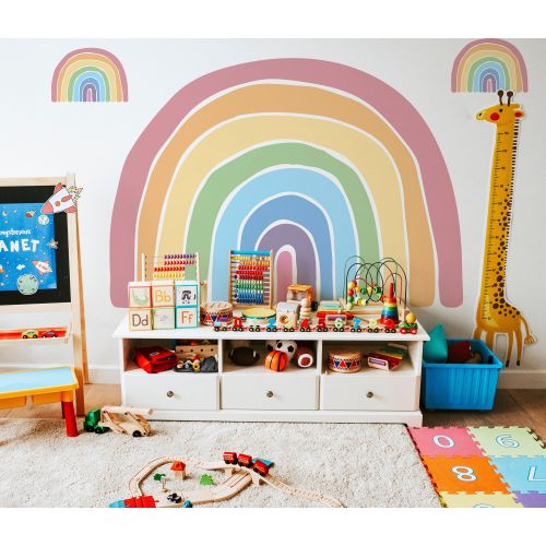Large Pastel Happy Rainbow Nursery Wall Decal, Playroom Décor, Large Over-sized Wall Murals, Sorbet Colored Rainbow Décor, Focal Wall 255