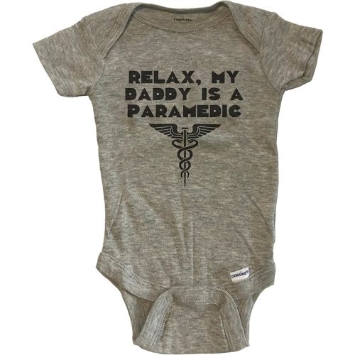 Relax My Daddy is A Paramedic Funny Baby Bodysuit (100% Cotton)