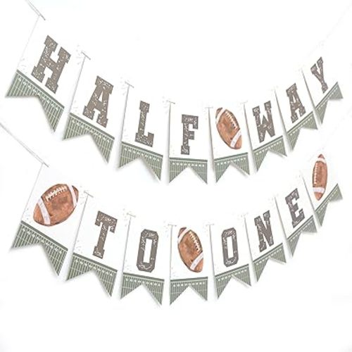 Half Way To One Football Banner - Sports Themed 1/2 Birthday Party Decorations,Football Half Birthday Garland,6 Months Cake Smash Photo Props,Sports Party Wall Hanging Banner