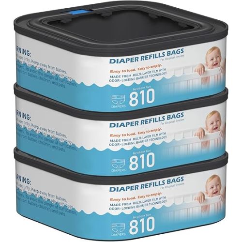 Jumbo Square Refills Disposal Bags Refill Compatible with Diaper Genie Compact and Select Pails (Not Fit Classic Version Pails), Hold Up to 810 Newborn-Sized Diapers Per Refill, Pack of 3