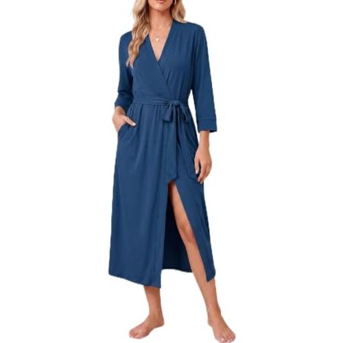 Ekouaer Women Robes Long Knit Bathrobe Lightweight Soft Kimono Robes Casual Ladies Loungewear with Pockets