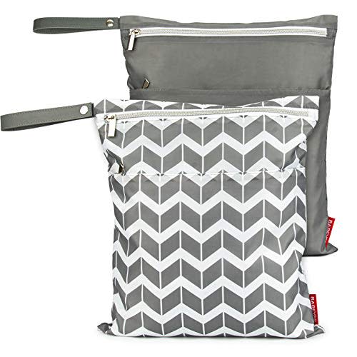 BABEYER 2Pcs Reusable Wet Dry Bags for Baby Cloth Diapers Waterproof Washable with Two Zipper Pockets for Dirty Gym Clothes, Travel, Beach Pool Daycare Soiled Baby Items