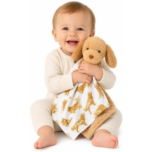 Mud Pie Golden Retriever Woobie Lovey Blanket, Plush Baby Security Blanket with Chime Rattle and Minky Lining