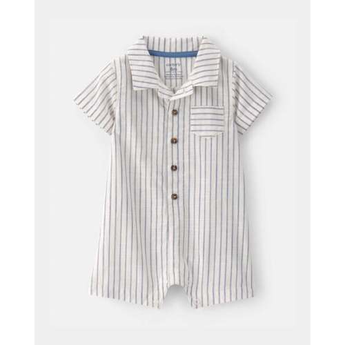 Baby Boy Striped Button-Down Romper - White/Blue | Carter's