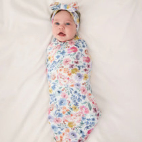 Little Sleepies Tiny Blooms Swaddle & Luxe Bow Headband Set