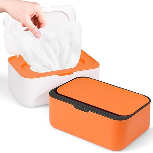 KALYLOC 2Pcs Wipe Dispenser Reusable Baby Wipe Holder Container (Orange)