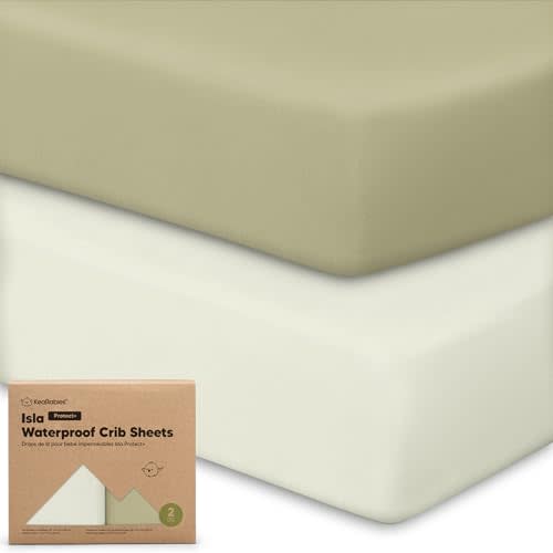 2-Pack Waterproof Baby Crib Sheets for Boys, Girls - 52x28 Viscose Derived from Bamboo Toddler Bed Sheet Neutral, Fitted Crib Mattress Protector Cover for Baby Bedding, Soft & Gentle (Oregano)