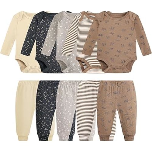 Baby Newborn Layette 10-Piece Clothing Sets Soft Cotton Bodysuits Pants Sets for Baby Boys Girls Toddler Unisex