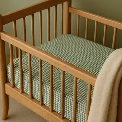 Green Gingham Crib Sheet,Vintage Baby Bedding,Fitted Cot Sheet,Country Nursery Decor,Unixes Baby Gift