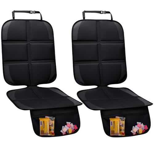 NEWFOM Car Seat Protector, 2 Pack Baby CarSeat Protector with Mesh Pockets & Non-Slip Backing 600D Durable Seat Cover Under Baby Child Car Seat, (Black, Standard)