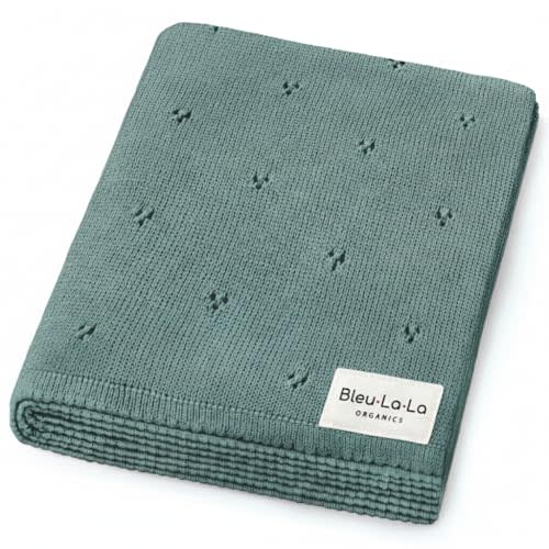 100% Luxury Organic Cotton Pointelle Knit Baby Quilt Blanket – Refined Lightweight Heirloom Nursery Essential (Pointelle - Forest Green)
