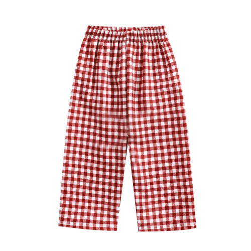Odeerbi 9M-4Y Infant Boys Girls Plaid Cotton Wide Leg Pants Summer Elastic Waist Checkered Pants