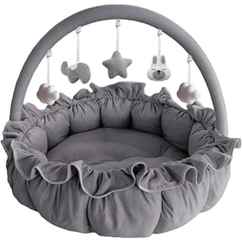 3-in-1 Baby Play Gym, Baby Play Mats for Floor, Plush and Thick Tummy Time Mat with 5 Sensory Toys for Infants, Large Babies Activity Center for Newborn Baby Shower Gift Pink, Ball Pit, Pet Cushion