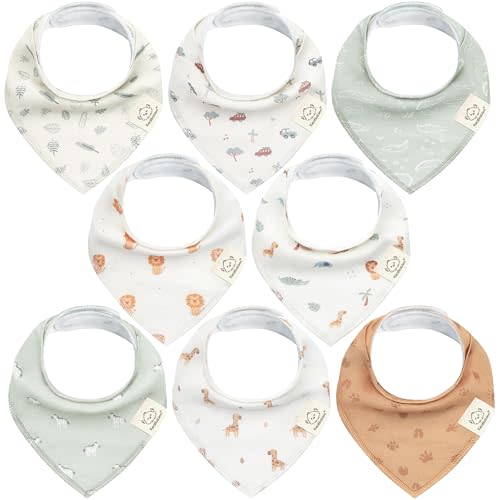 KeaBabies 8-Pack Organic Baby Bandana Bibs for Boys, Girls - Super Absorbent Triangle Baby Bibs for Drooling and Teething Infant, 100% Cotton Extra Soft for Newborn, Infant 0-36 Months (Wilderness)