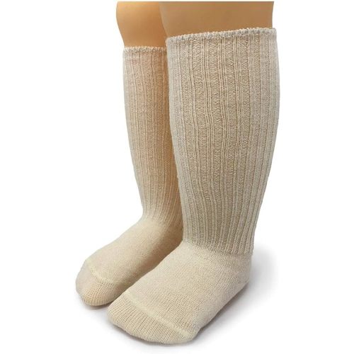 WARRIOR ALPACA SOCKS - Infant & Toddler Baby Alpaca Wool Socks, Unisex, Cuff-able Knee High, Solid, Dye & Bleach Free (3-9 Months, Natural White)