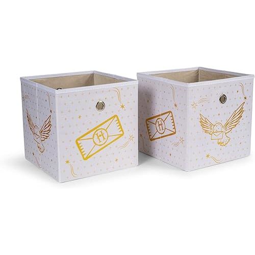 Harry Potter Hedwig 11-Inch Storage Bin Cube Organizers, Set of 2 | Fabric Basket Container, Cubby Cube Closet Organizer | Wizarding World Gifts And Collectibles
