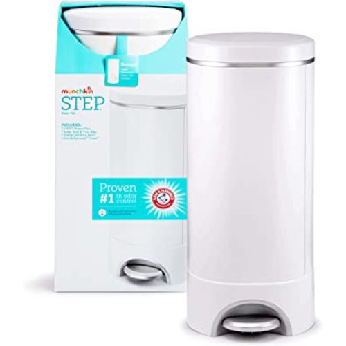 Munchkin® Step Diaper Pail Powered by Arm & Hammer, #1 in Odor Control, Award-Winning, Includes 1 Refill Ring and 1 Snap, Seal & toss Bag