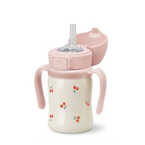 Grosmimi Stainless Steel Straw Cup with Flip Top - 6oz (12 Months+) Cherry_Peach 6oz