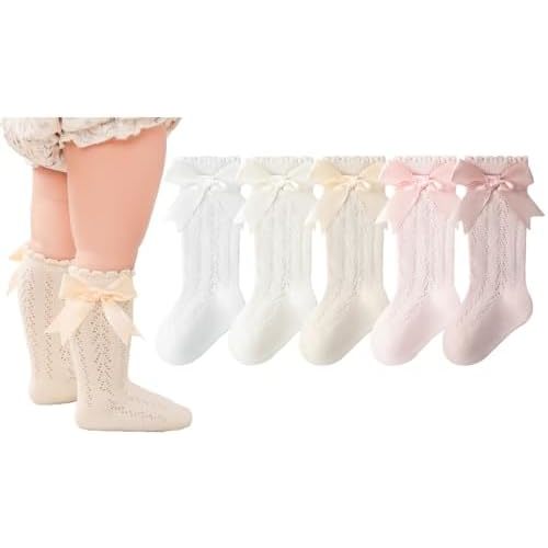 CHUNG Toddler Baby Girls Knee Hight Stocking Cotton Socks 0-7Years Solid Color Bowknot Thin Spring Summer