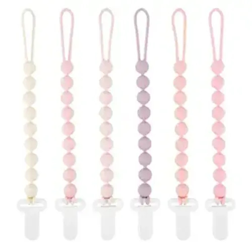 MINMUNJIU Pacifier Clips Baby Girl, 6 Pack One Piece Flexible Soft Binky Clips Silicone Pacifier Holder Clip for Girls, Baby Girl Newborn Essentials