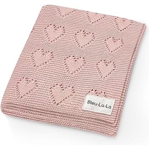 Bleu La La Swaddling Blanket for Girls - 100% Luxury Cotton Knit Heart Baby Blanket - Soft Warm Cozy Swaddle Receiving Stroller Crib Receiving Blanket for Newborns Infants & Toddlers (Pink, 0-2 Years)