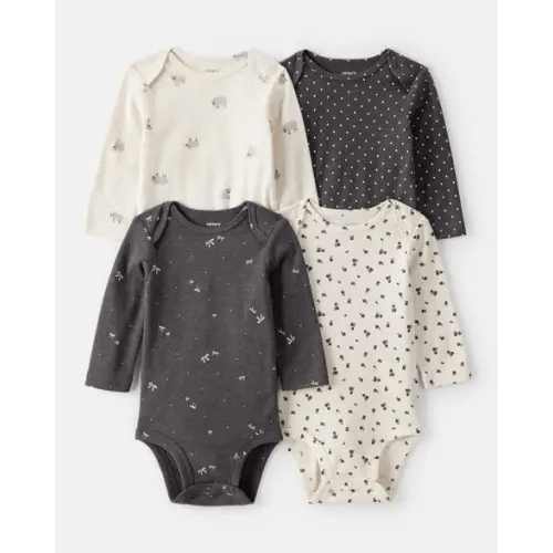 Baby Girl 4-Pack Sheep Print Long-Sleeve Multipack Bodysuits - Black/White | Carter's