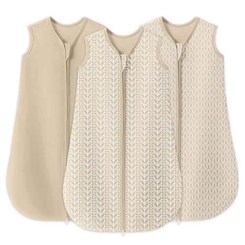 SWEET DOLPHIN Baby Sleep Sack 6-12 Months - 100% Cotton 2-Way Zipper TOG 0.5 Infant Wearable Blanket, Newborn Essentials Toddler 3 Pack Sleeping Sacks - Brown