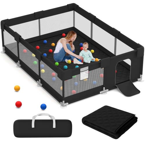 Babyeap Large Baby Playpen with Mat,71"x50"Playpen for Babies and Toddlers,Baby Play Yard Baby Fence Play Area Indoor Outdoor,Black