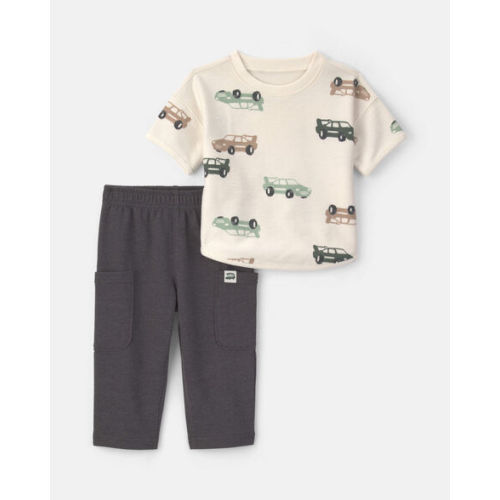 Baby Boy 2-Piece Car French Terry Short-Sleeve Top & Pant Set - Cream/Grey | Carter's