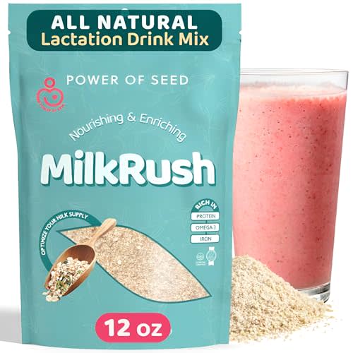 Milkrush Lactation Support for Breastfeeding - Oats Seeds & Almond Lactation Drink Mix - Milk Booster for Breastfeeding Superfood Mix with Omega 3, Iron & Calcium - Kosher Certified - 12oz Bag