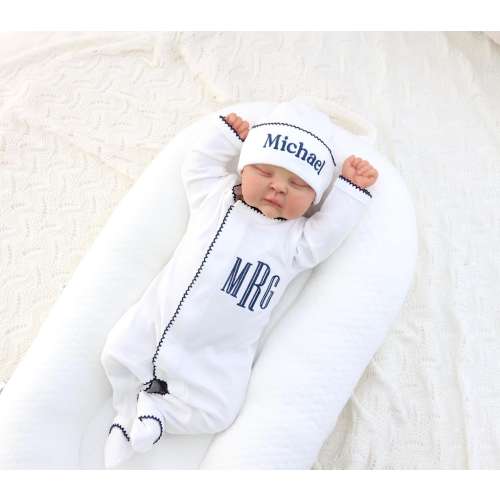 Baby Boy Footie, Monogrammed Newborn Outfit, Custom Embroidered Name, Coming Home Gift, Soft Baby Sleeper, Baby Shower Gift