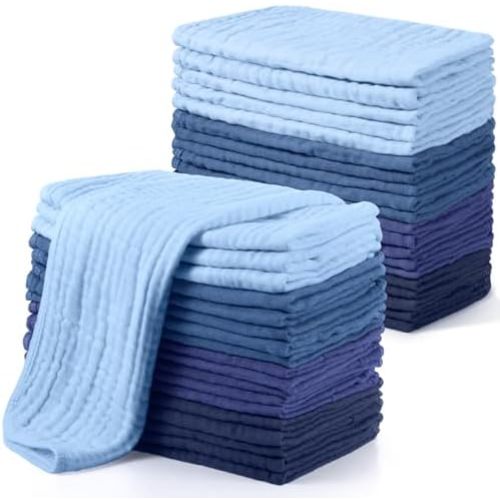 Buryeah 20 Pack Muslin Burp Cloths, 100% Cotton for Baby, Navy