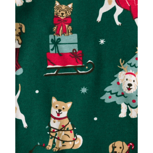 Baby And Toddler Matching Family Christmas Dogs Snug Fit Cotton Pajamas - green Size 0-3 months