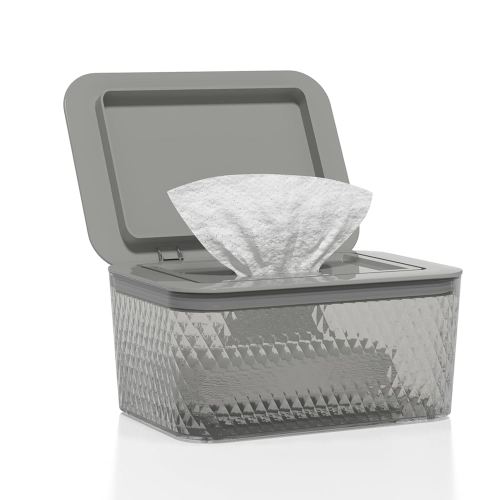 Wipes Dispenser, One-Handed Operation Wipe Holder for Baby & Adult, Seal-Designed Wipes Container for Bathroom Keep Diaper Wipes Fresh (Grey)