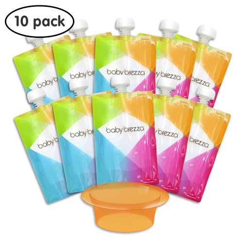 Baby Brezza Reusable Baby Food Storage Pouch - Make Organic Food Puree for Your Toddler and Store in Refillable Squeeze Pouches - Bulk Set of 10 Zipper Pouches