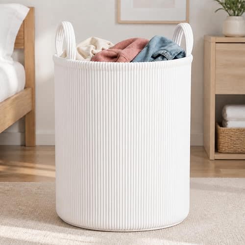 Novabright 60l Beige Large Corduroy Hamper Basket for Nursery